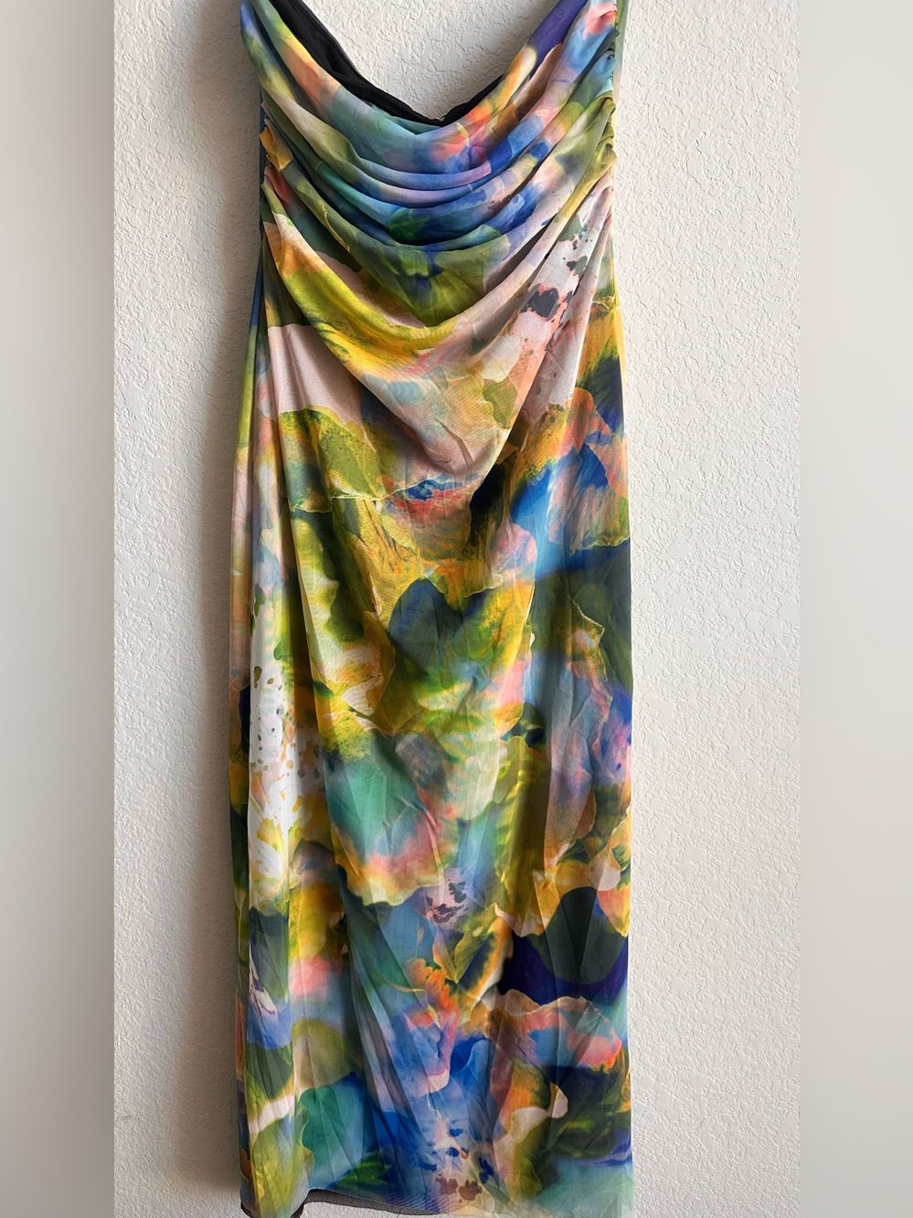 Vibrant Watercolor mesh slip Dress. tulle mesh fabric